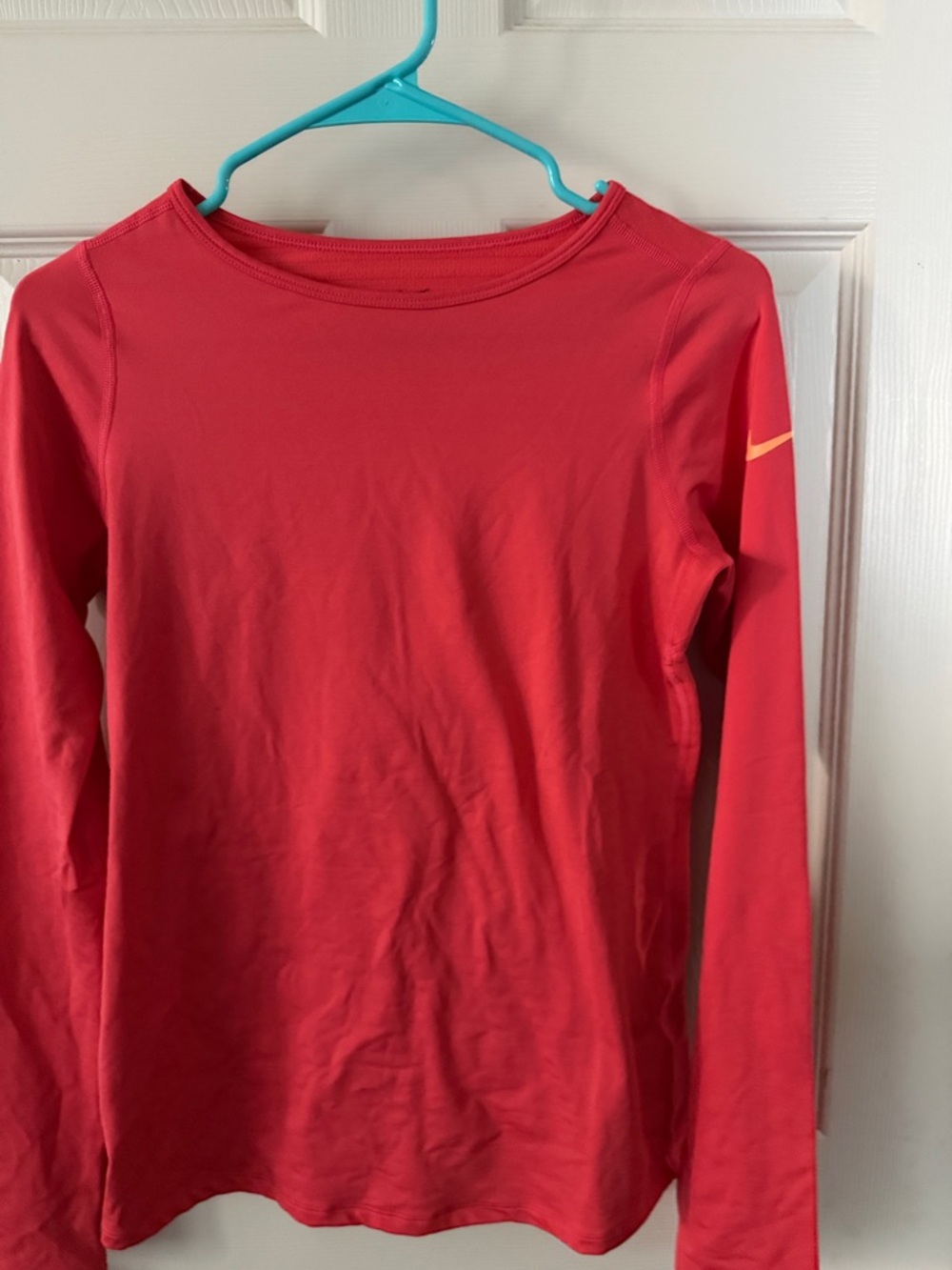 Nike Kids Long-Sleeve Athletic Top in Bright Red with Swoosh